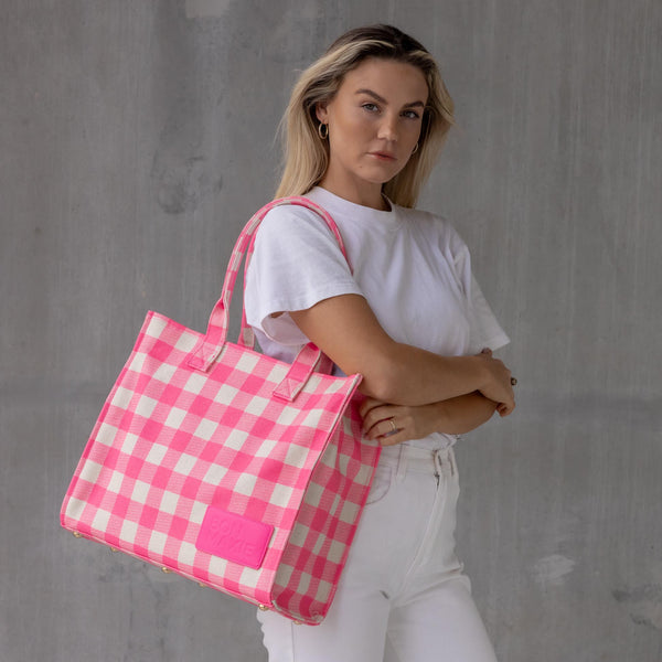 Neon Pink Canvas Tote Bag Large Carry All Bag Bon Maxie Bon Maxie