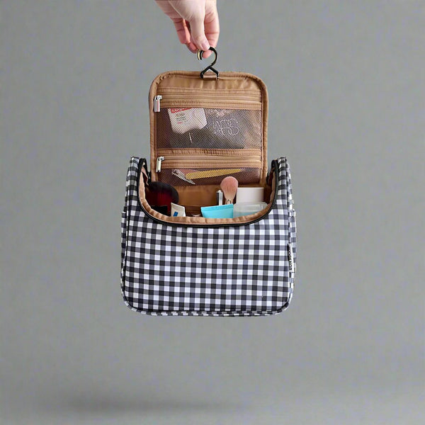 Bon Voyage Travel Toiletry Bag in Black Gingham Cosmetic Vanity