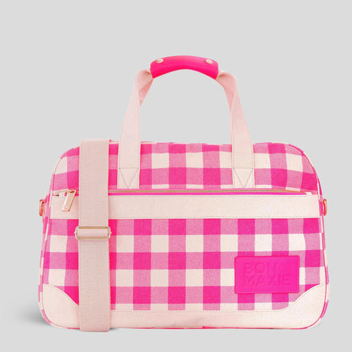 Bon Voyage Weekender Bag -- Neon Pink Gingham