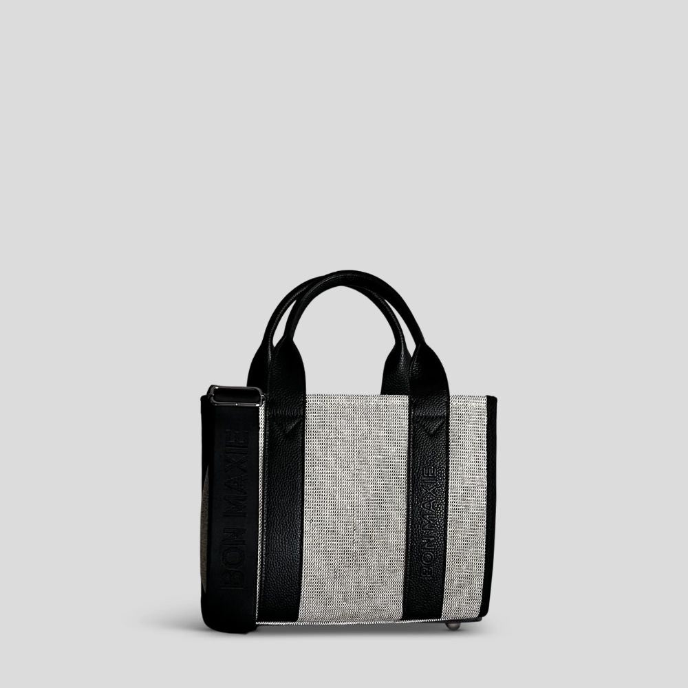 Micro Bon Vivant Structured Tote Bag -- Jute Black Leather