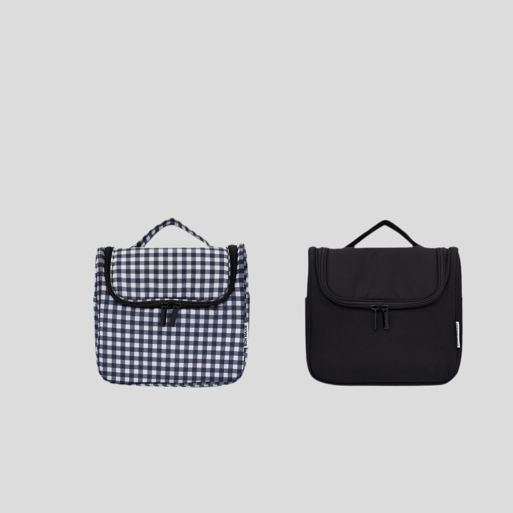 Toiletry Bag Double Bundle -- Black Gingham + Black