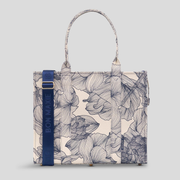 Large Bon Vivant Structured Tote Bag -- Navy Floral