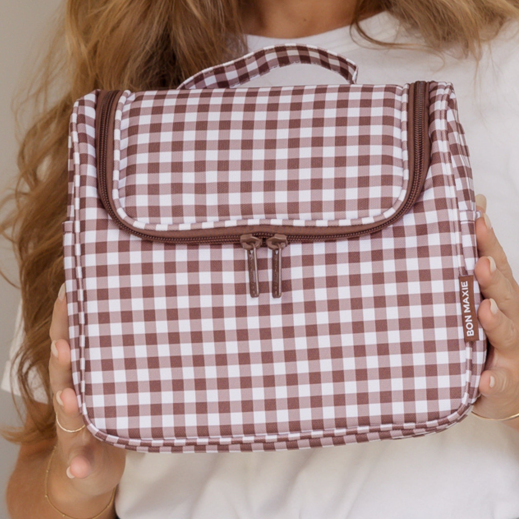 Bon Voyage Travel Toiletry Bag - Chocolate Gingham Toiletry Bags