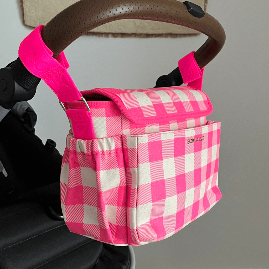 Carryall Pram Caddy - Neon Pink Gingham Bags