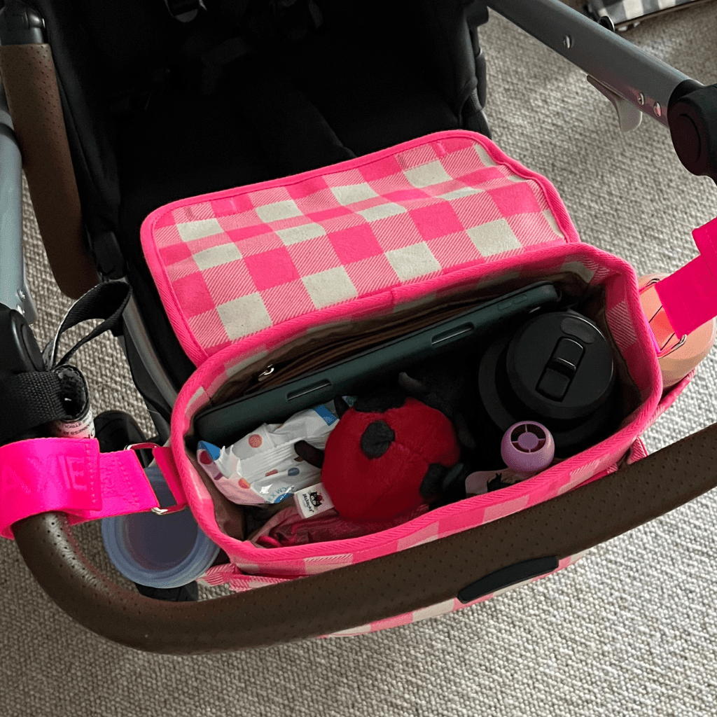 Carryall Pram Caddy - Neon Pink Gingham Bags