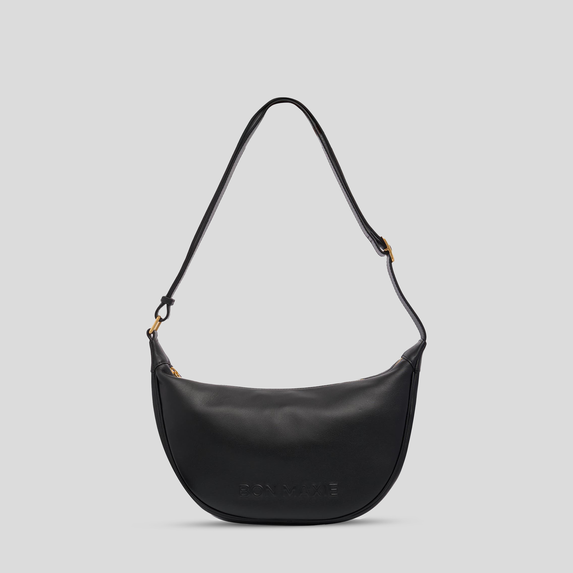 Slouchy Leather Crescent Crossbody Bag -- Black