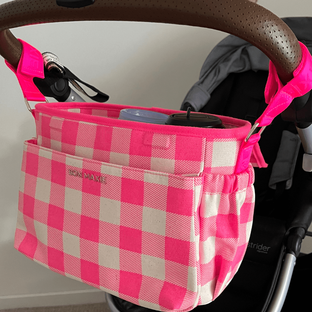 Carryall Pram Caddy - Neon Pink Gingham Bags