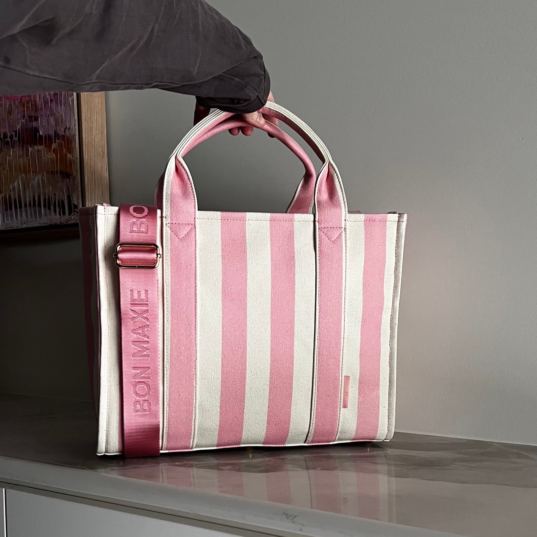 Small Bon Vivant Structured Tote Bag -- Blush Stripe