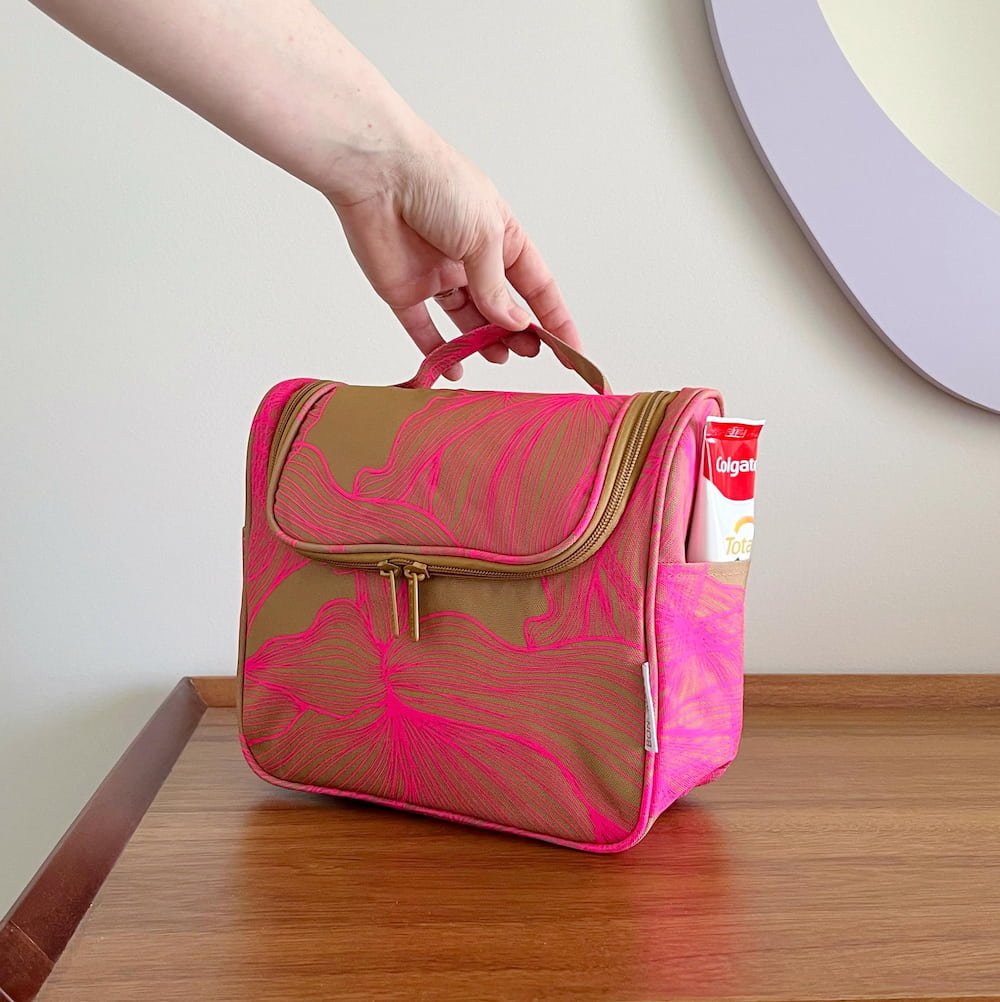 Bon Voyage Travel Toiletry Bag - Neon Pink/Tan Floral Toiletry Bags