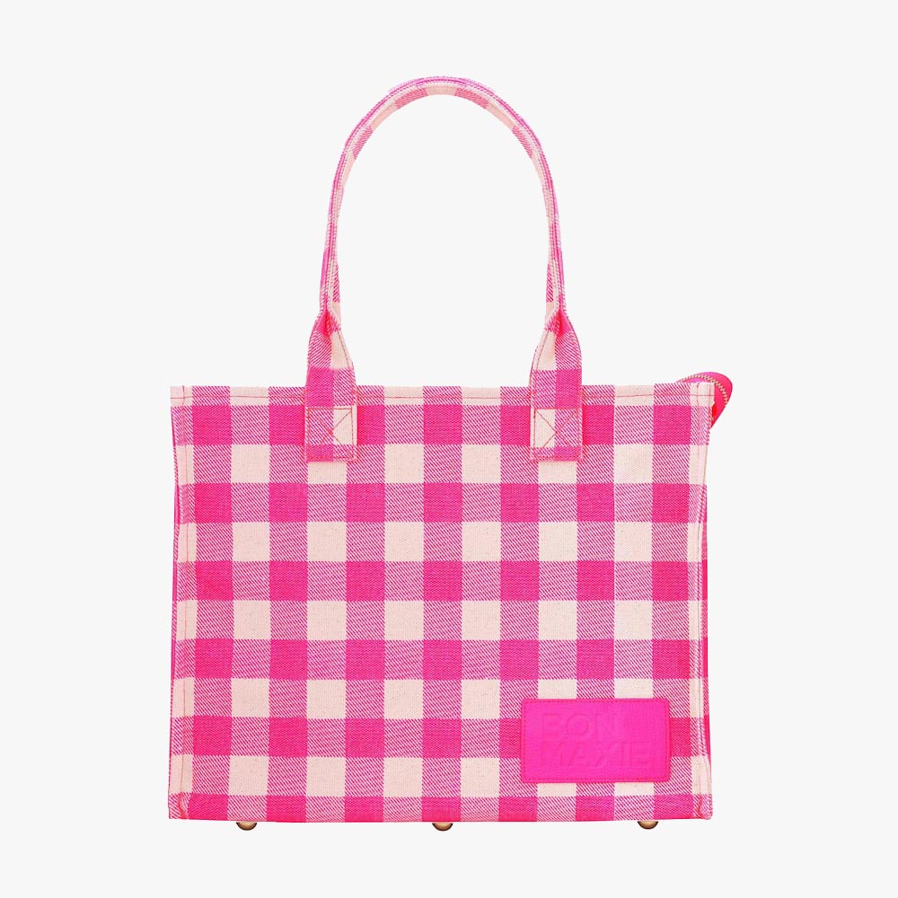 Bon Vivant Structured Tote Bag - Neon Pink Gingham