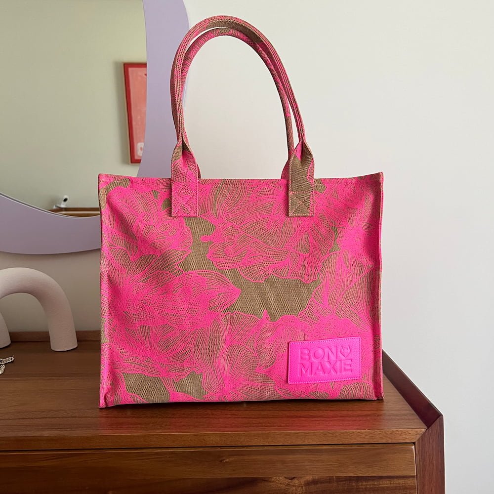 Large Bon Vivant Tote Bag - Neon Pink/Tan Floral Bags