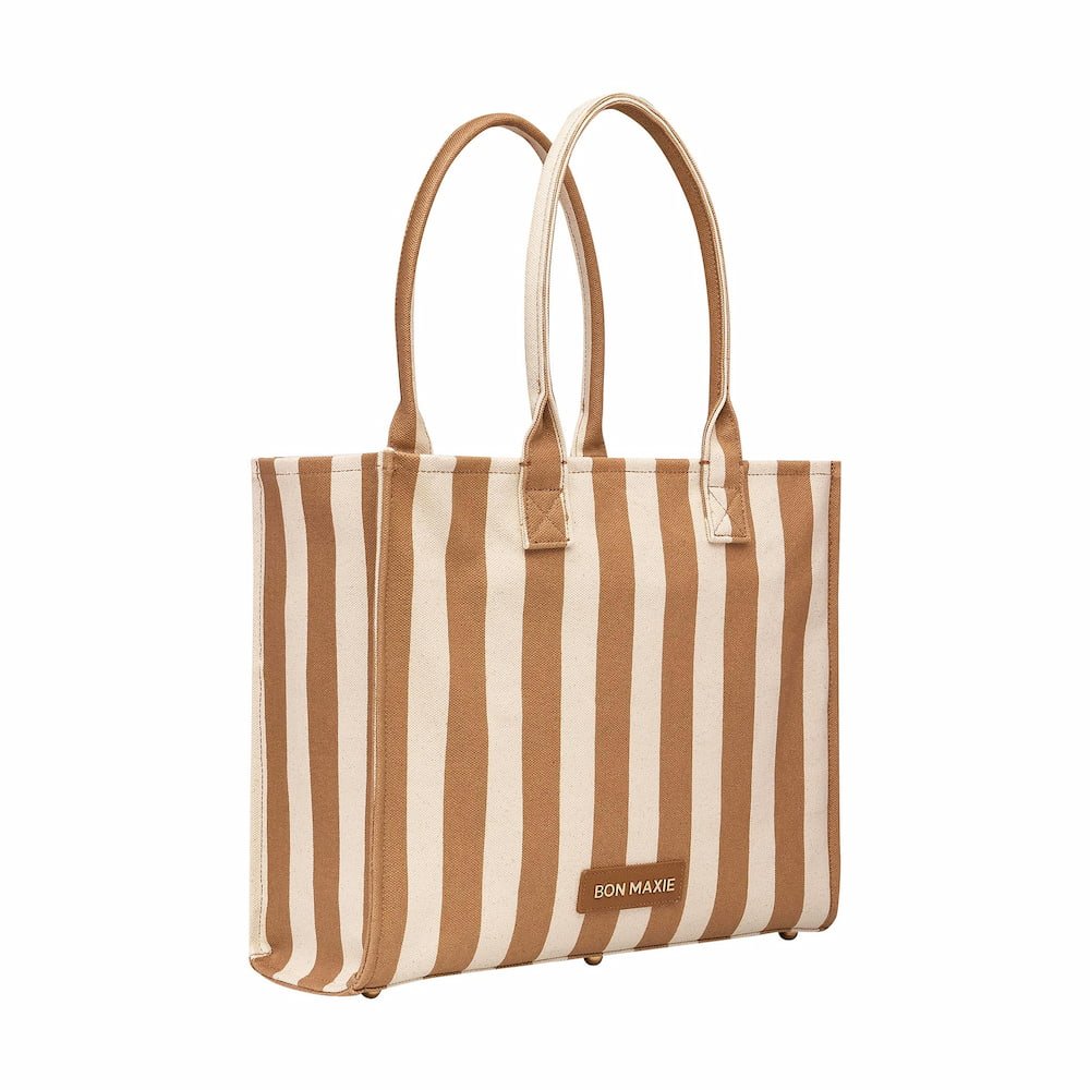 Large Bon Vivant Structured Tote Bag - Tan Stripe Bags