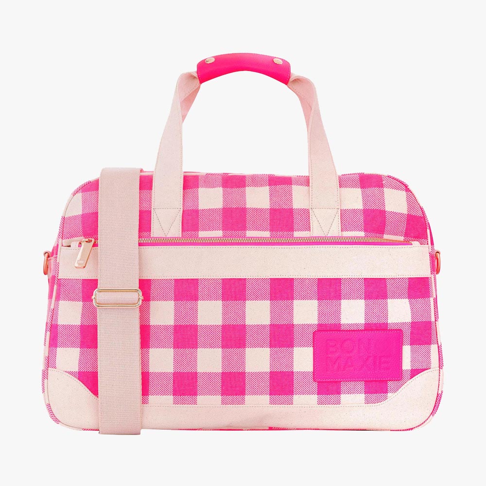Bon Voyage Weekender Bag -- Neon Pink Gingham