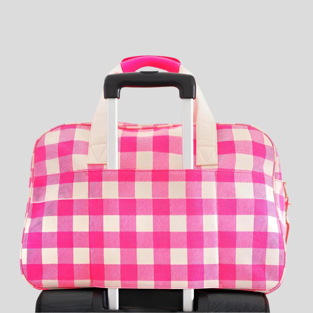 Bon Voyage Weekender Bag - Neon Pink Gingham Bags