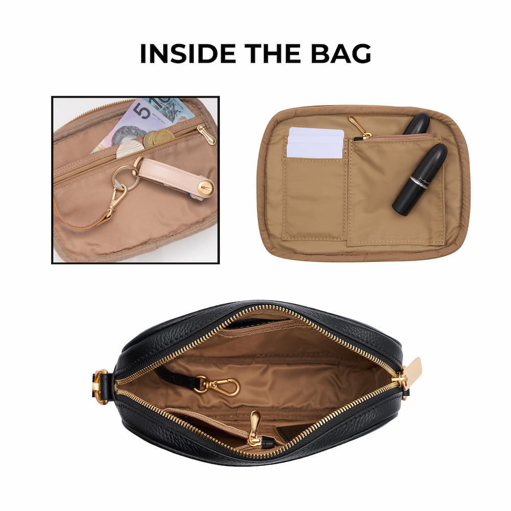 Leather Wallet Crossbody Bag -- Tan