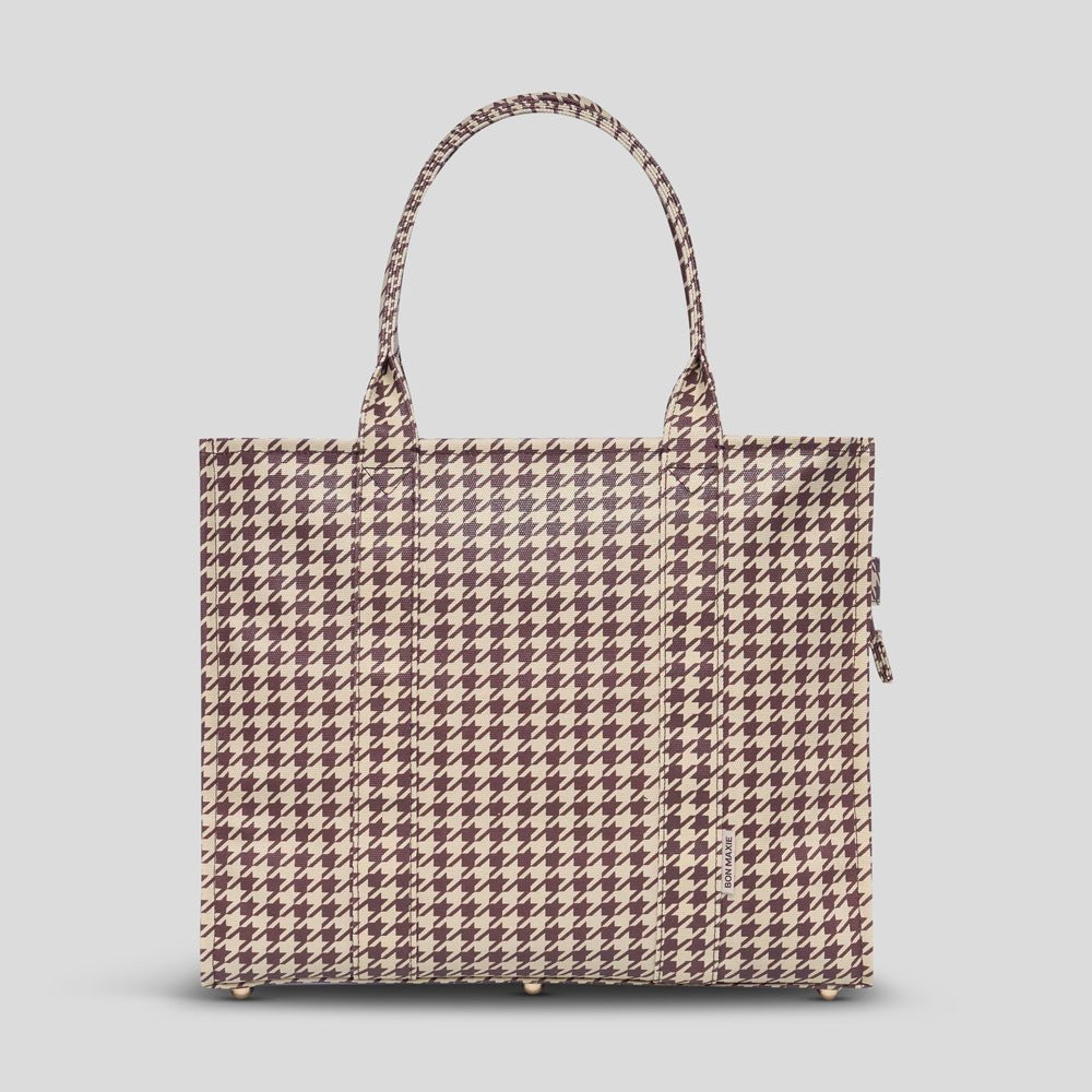 Large Bon Vivant Structured Tote Bag - Chocolate Houndstooth Bags