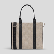 Large Bon Vivant Structured Tote Bag -- Jute Canvas Black Leather