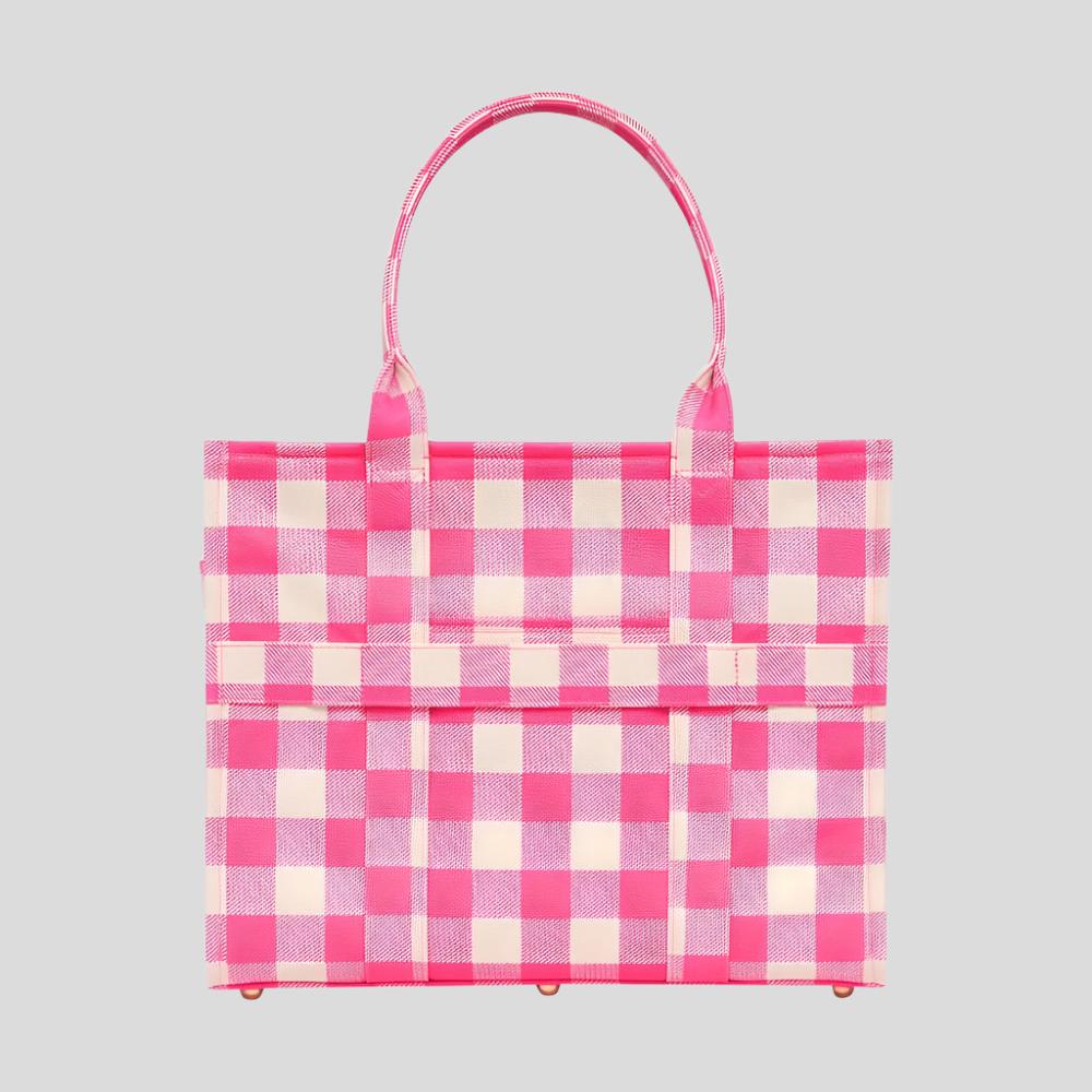 Large Bon Vivant Structured Tote Bag - Neon Pink Gingham Bags