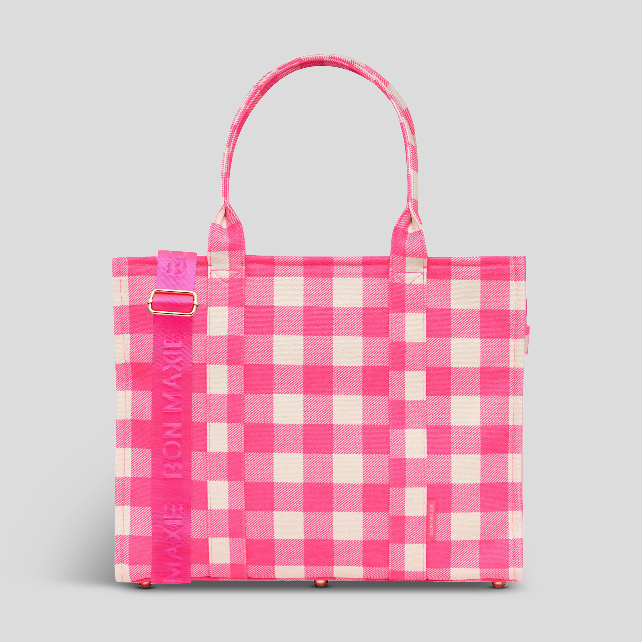 Large Bon Vivant Structured Tote Bag -- Neon Pink Gingham