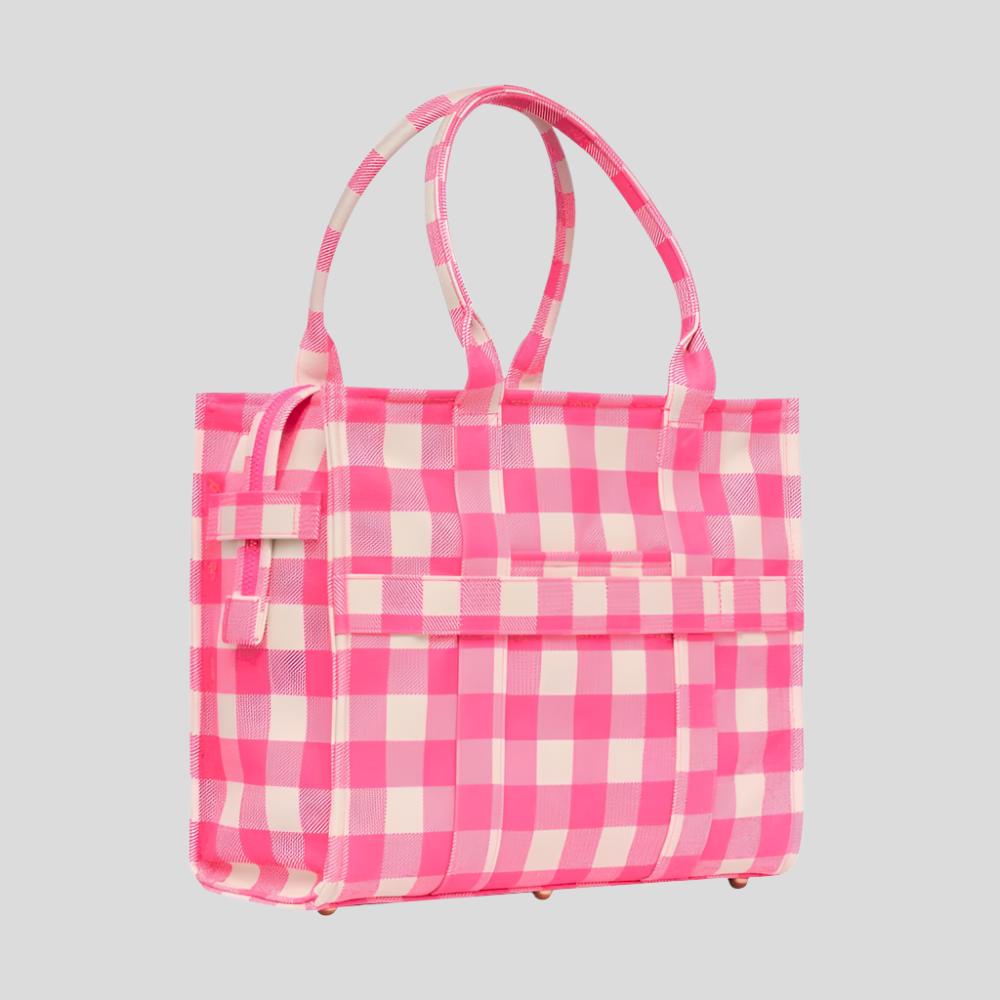 Large Bon Vivant Structured Tote Bag - Neon Pink Gingham Bags