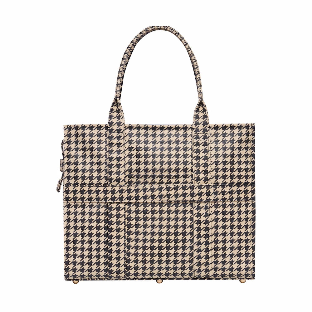 Large Bon Vivant Structured Tote Bag - Black Houndstooth Bags