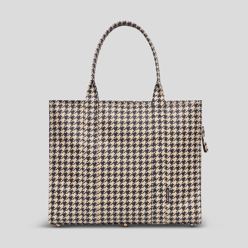 Large Bon Vivant Structured Tote Bag -- Black Houndstooth