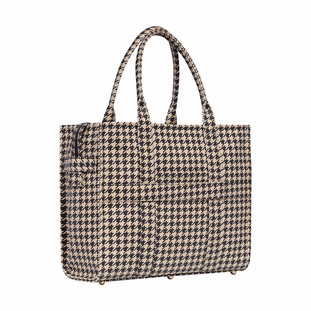 Large Bon Vivant Structured Tote Bag - Black Houndstooth Bags