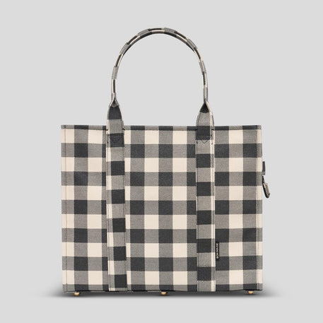 Large Bon Vivant Structured Tote Bag - Black Gingham Bags Gold