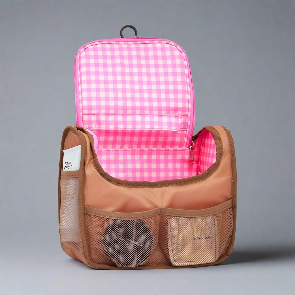 Bon Voyage Travel Toiletry Bag - Milk Tea Gingham Toiletry Bags