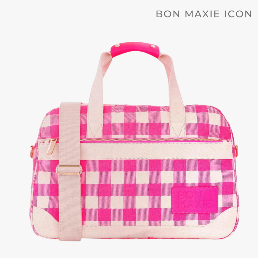 Bon Voyage Weekender Bag -- Neon Pink Gingham