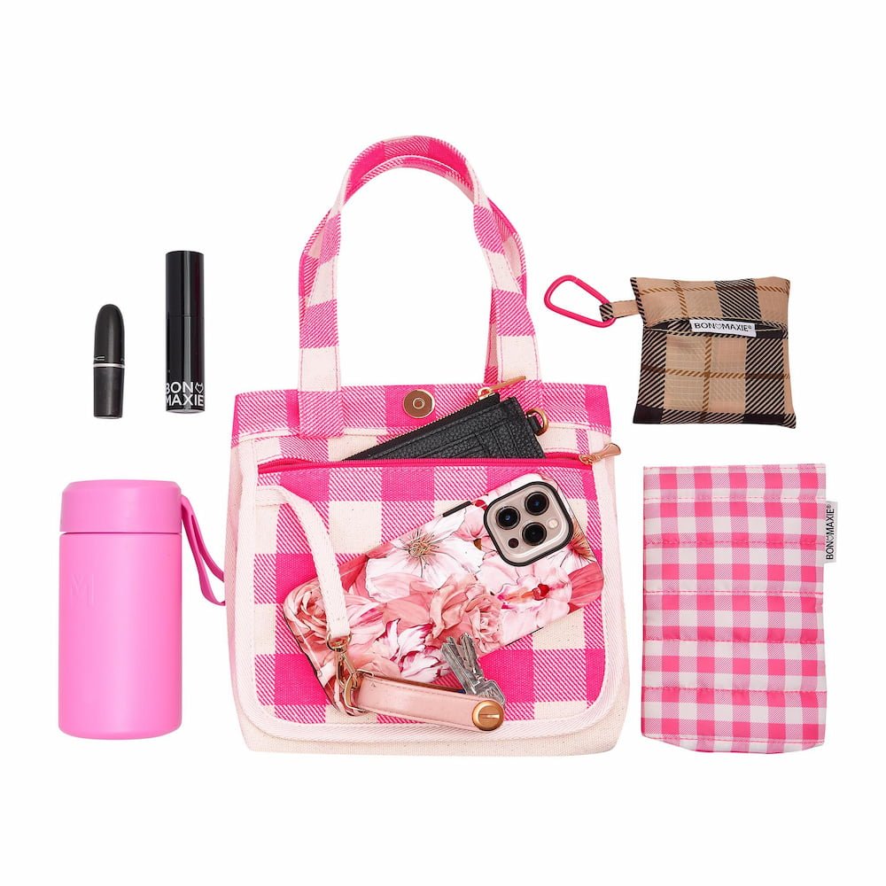 Mini Bonnie Tote Bag - Neon Pink Gingham Bags