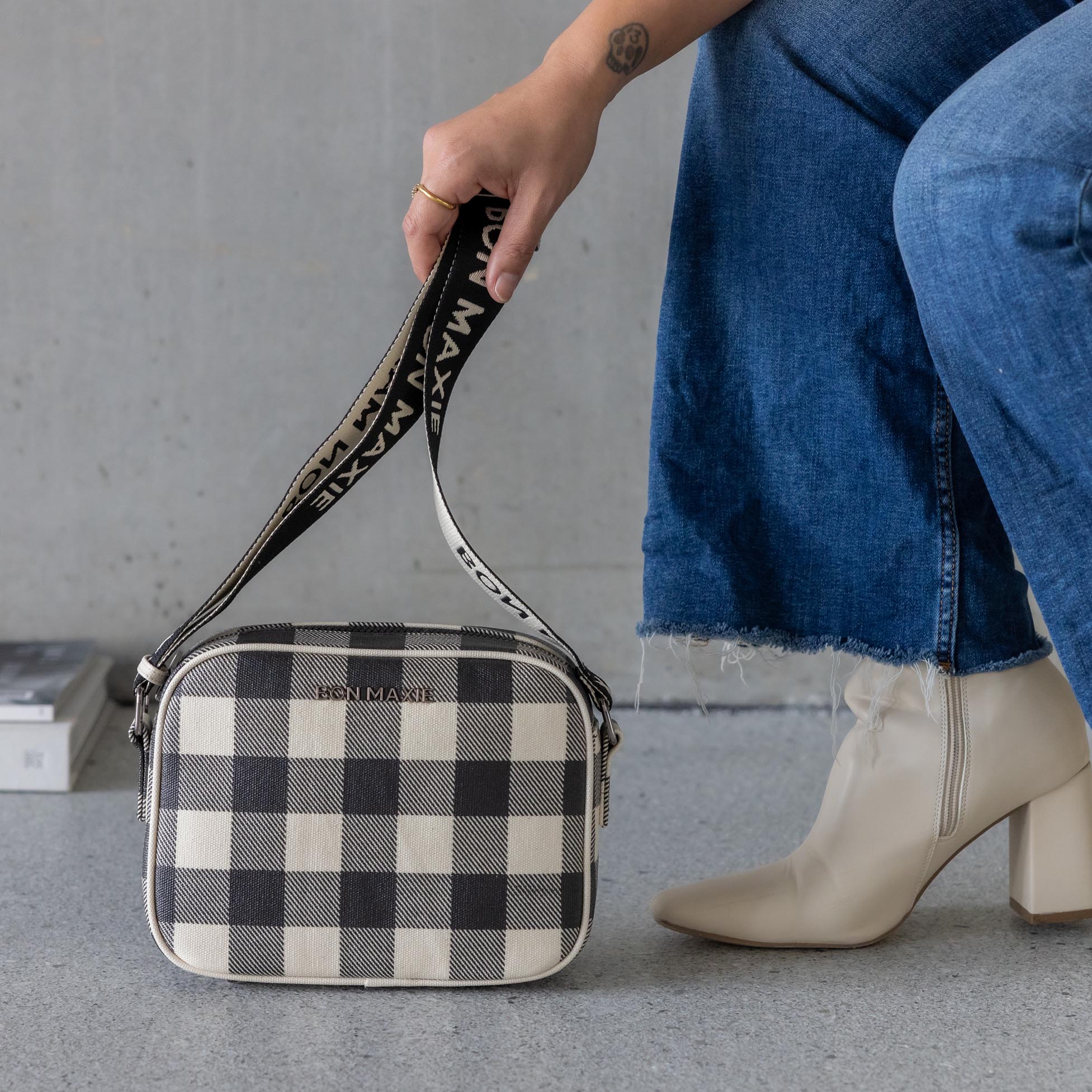 Sidekick Crossbody Bag - Black Gingham Bags Gold