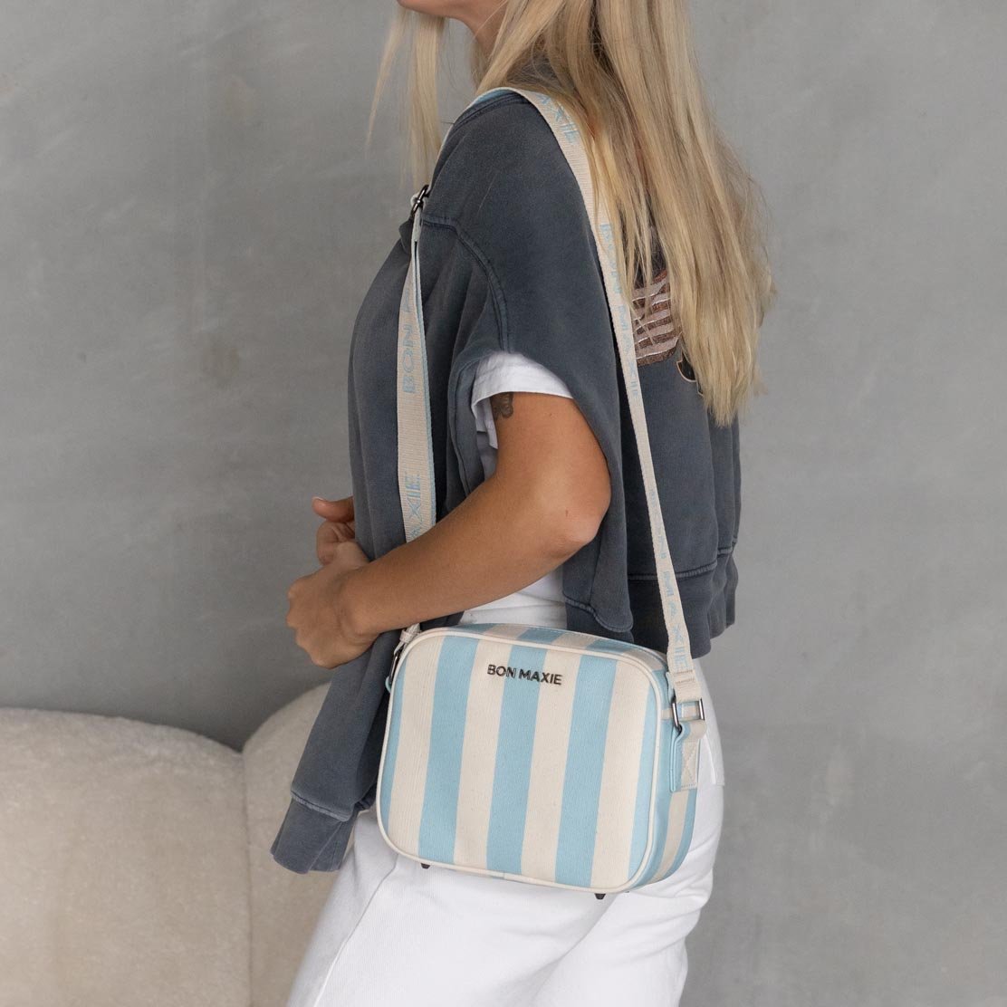 Sidekick Crossbody Bag - Blue Stripe Bags Gold