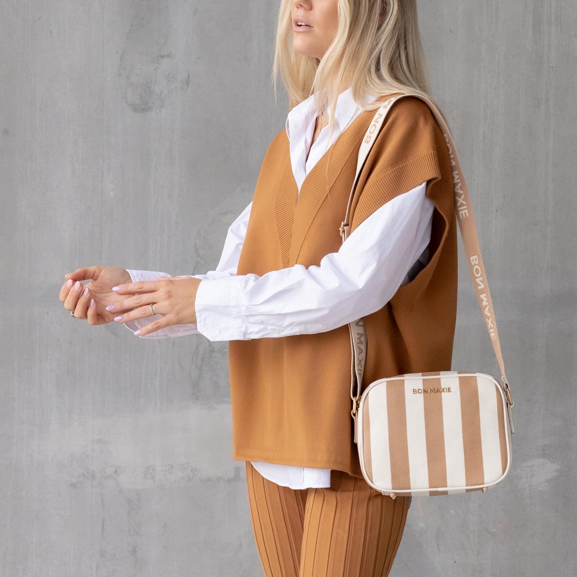 Sidekick Crossbody Bag - Tan Stripe Bags