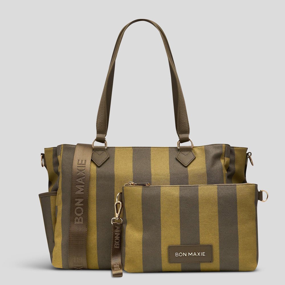 Carryall Tote + Pouch - Khaki Stripe Bags