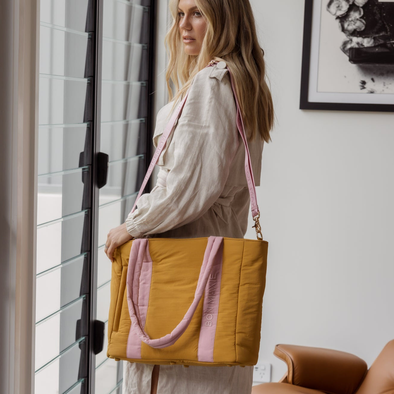 Everyday Nylon Tote -- Pink/Mustard