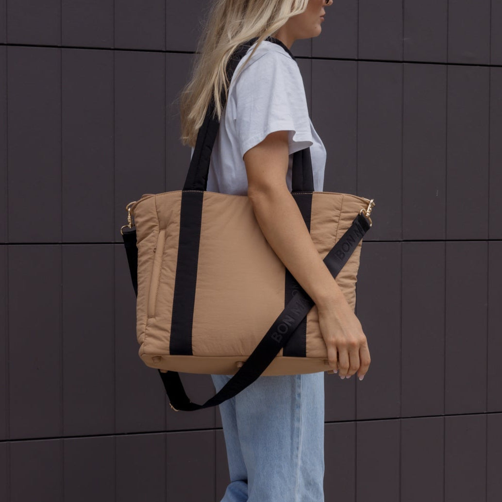 Everyday Nylon Tote -- Tan/Black