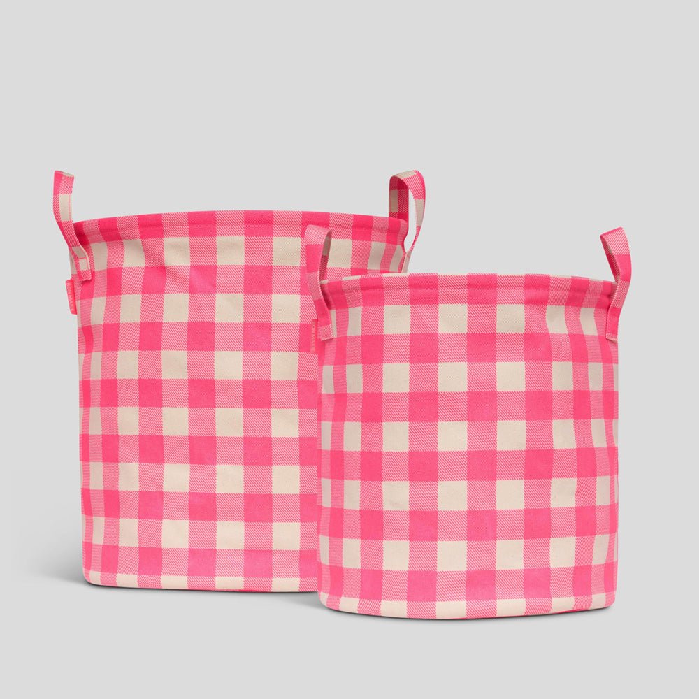 Handy Hampers Set of 2 - Neon Pink Gingham Hamper Set