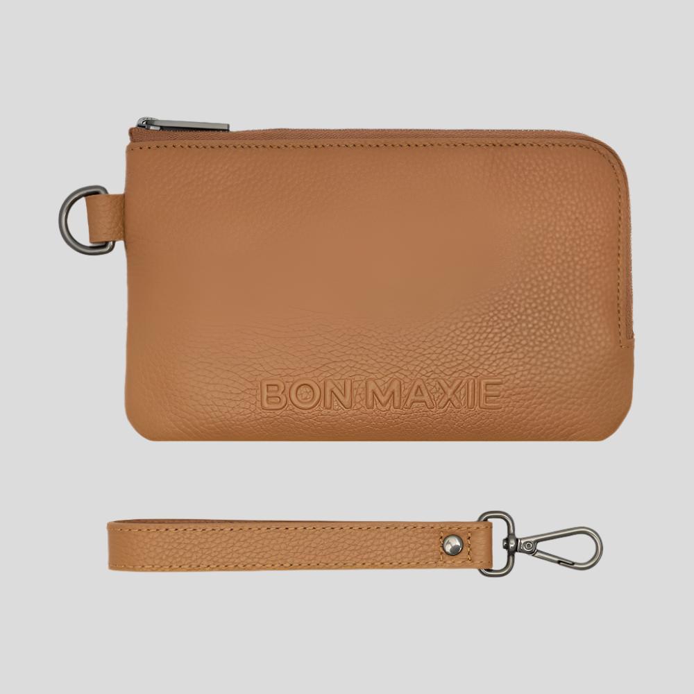 Phone Wallet Pouch - Tan Phone Wallet Brushed Gunmetal