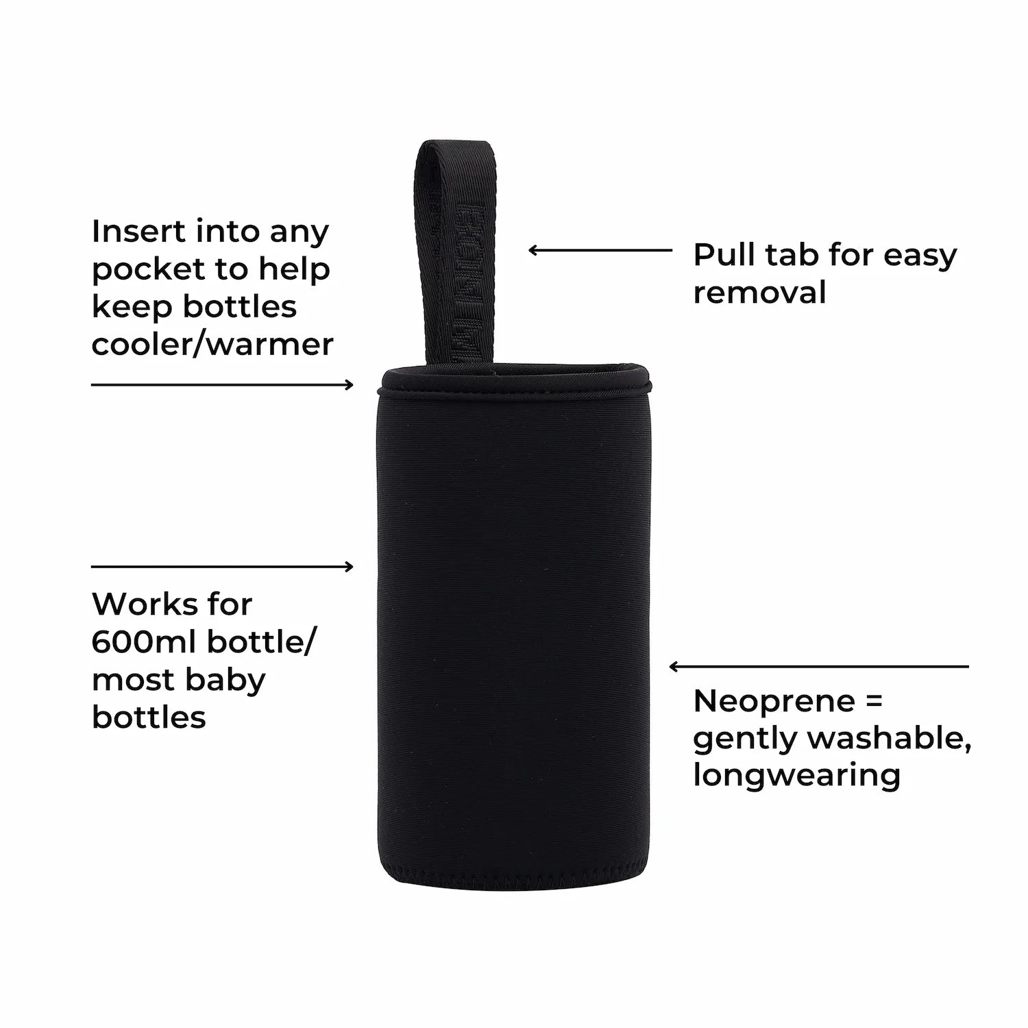 Neoprene Bottle Insulator Pocket Insert - Black Baby Accessories BLACK