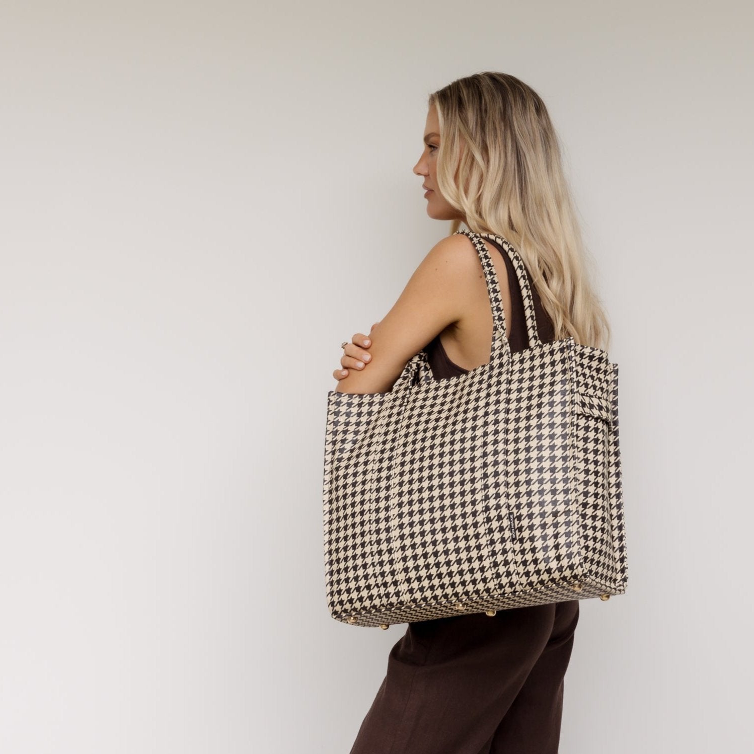 Large Bon Vivant Structured Tote Bag - Black Houndstooth Bags