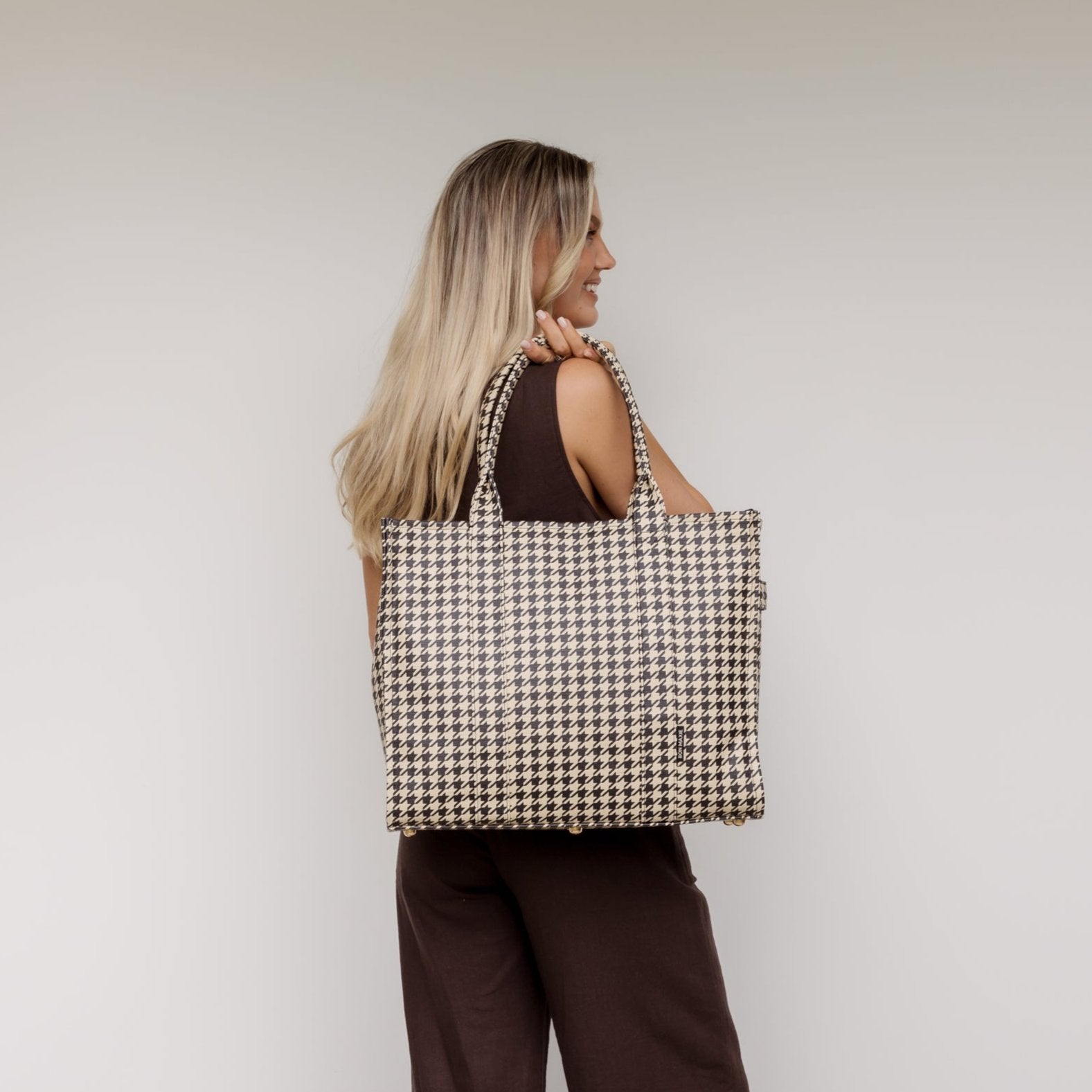 Large Bon Vivant Structured Tote Bag - Black Houndstooth Bags