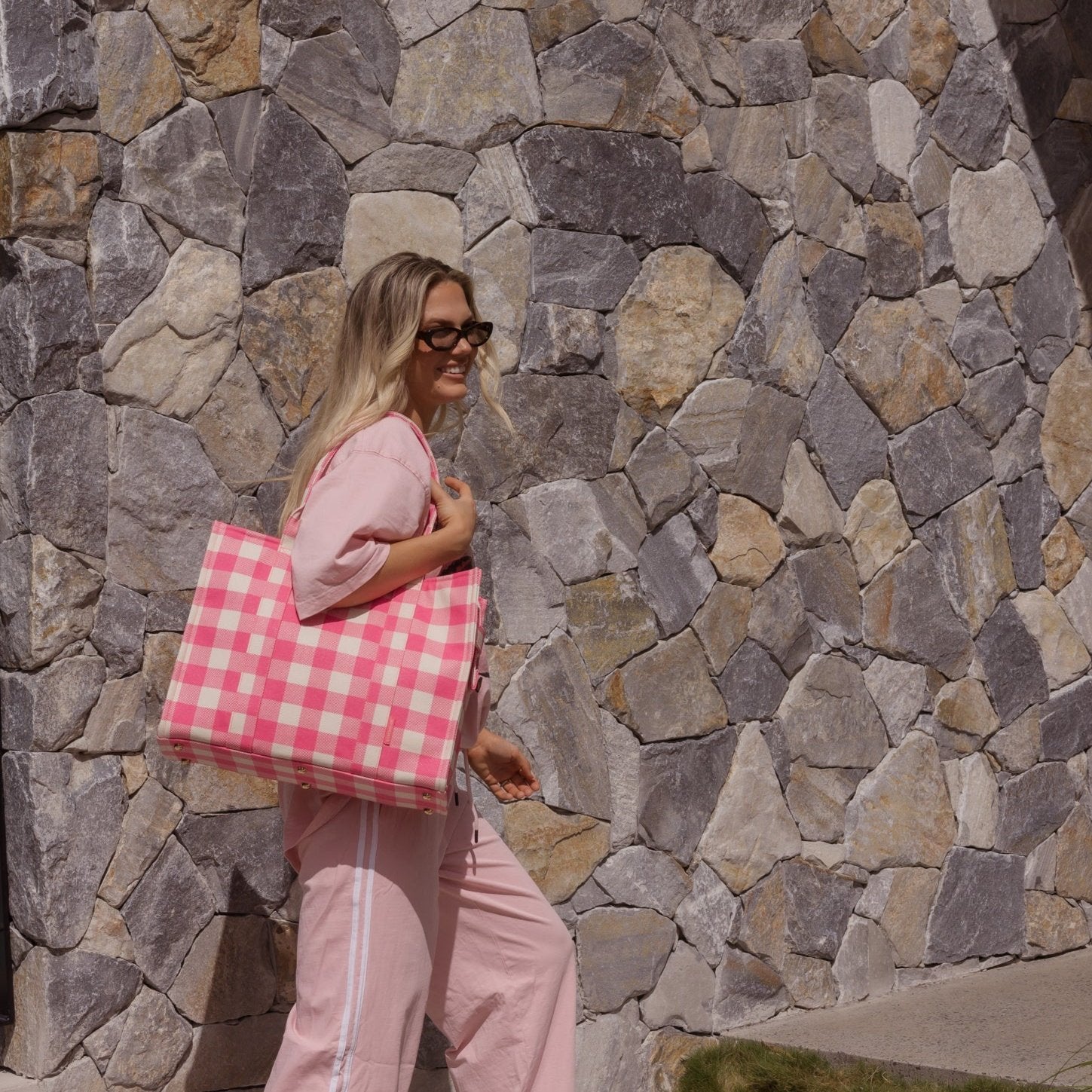 Large Bon Vivant Structured Tote Bag - Neon Pink Gingham Bags