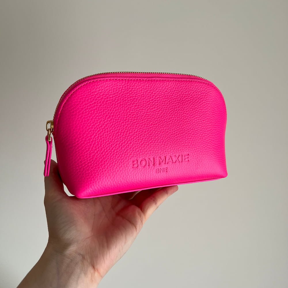 Leather Makeup Case - Neon Pink Handy Pouches + Cases