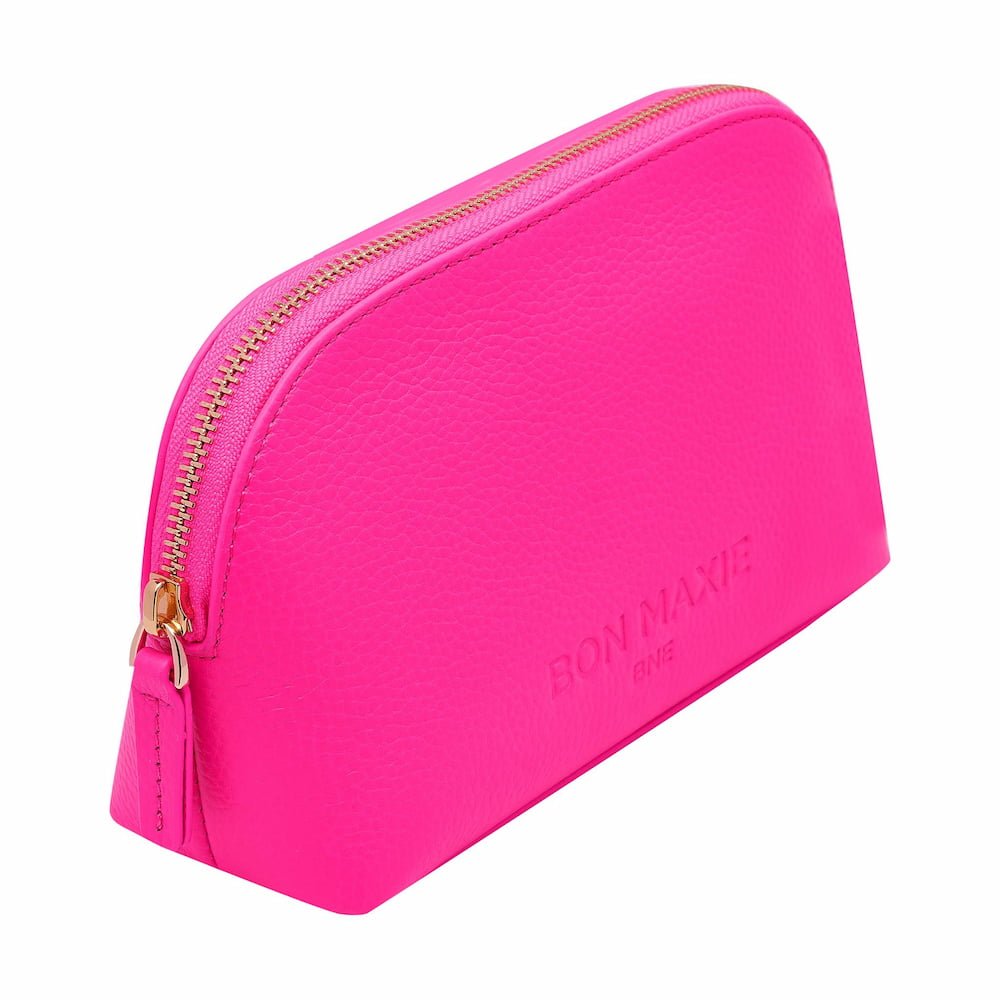 Leather Makeup Case - Neon Pink Handy Pouches + Cases