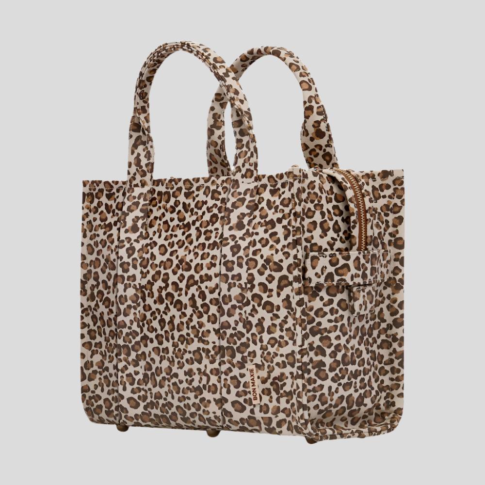 Mini Bon Vivant Tote Bag in Leopard Print Tan Mini Carry All Bon Maxie BON MAXIE