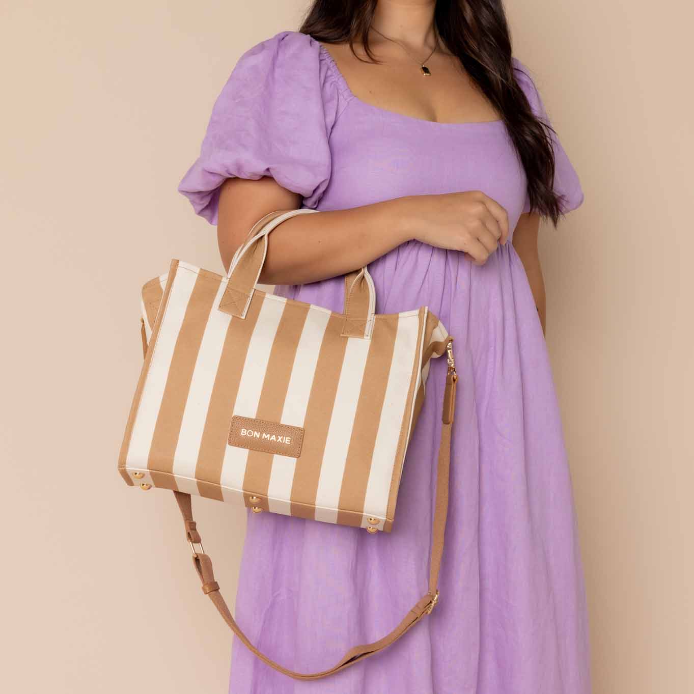 Mini Bon Vivant Structured Tote Bag - Tan Stripe Bags