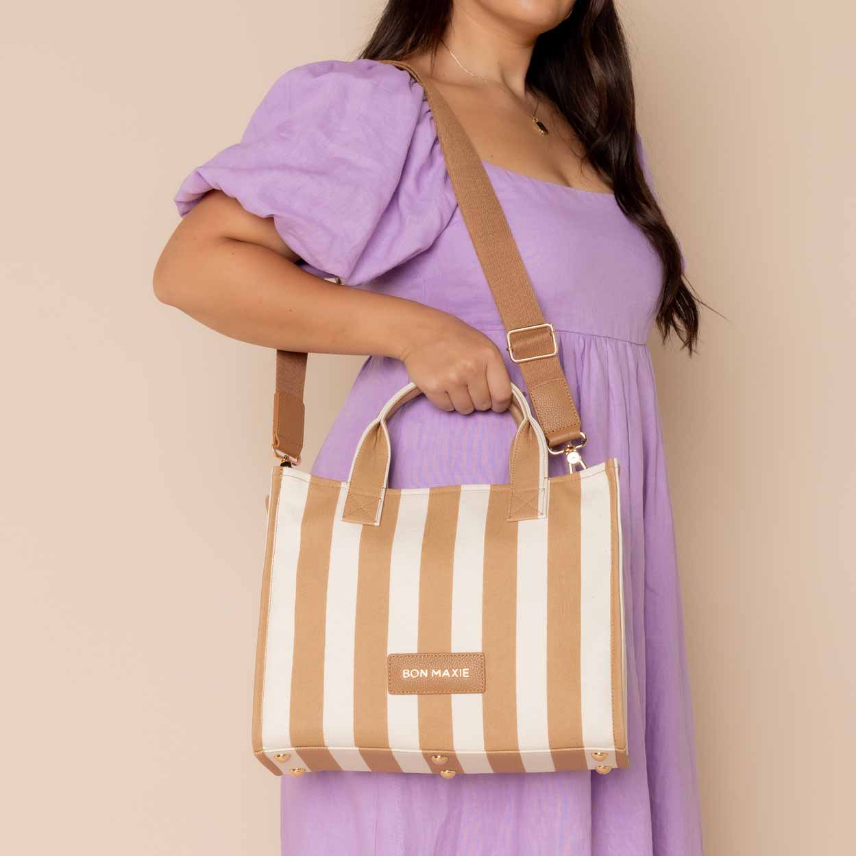 Mini Bon Vivant Structured Tote Bag - Tan Stripe Bags