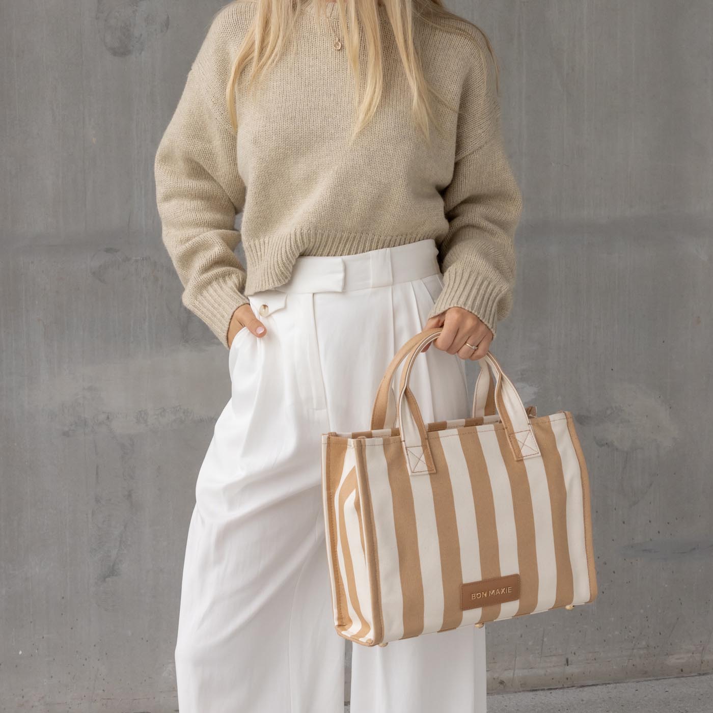 Mini Bon Vivant Structured Tote Bag - Tan Stripe Bags