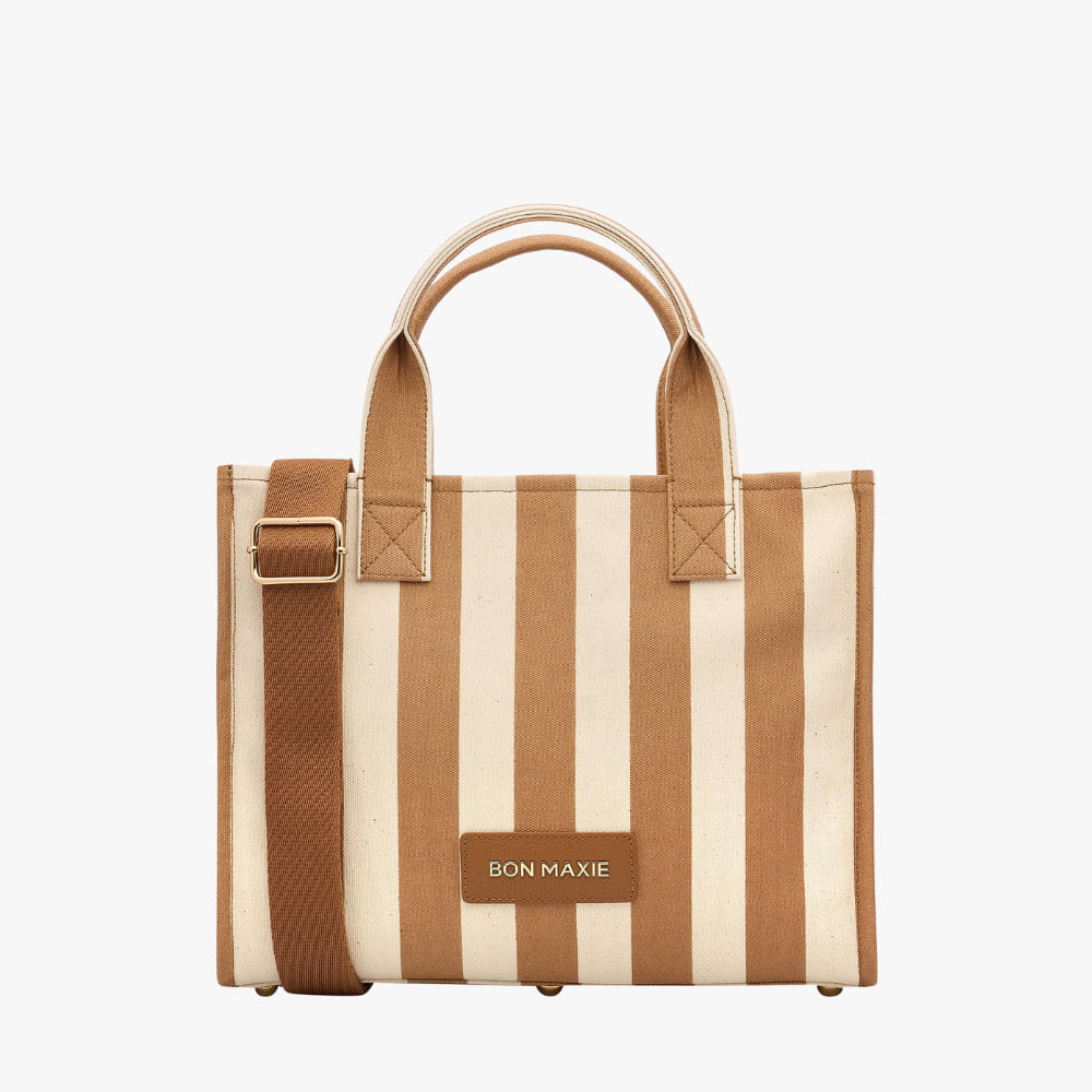 Mini Bon Vivant Structured Tote Bag -- Tan Stripe
